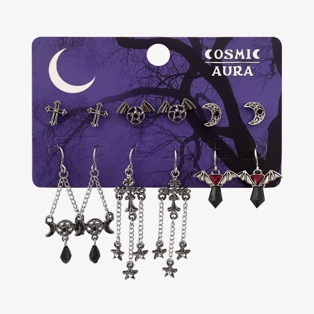 Cosmic Aura Gothic‎ Cross Moon Bat Earring Set Hot Topic